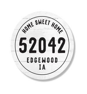Personalized Zip City State Home Sweet Home Whitewash Circle